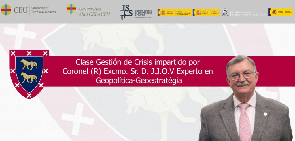 El pasado 15/11/2025, se impartió la sesión dentro del módulo de Liderazgo, sobre la de Prevención, Resolución y Gestión de Crisis, por el Ilmo. Sr. Coronel del Ejército de Tierra D. JJOV a los alumnos de la XVII promoción del Máster en Liderazgo, Diplomacia e Inteligencia. Oficial Analista de Inteligencia.