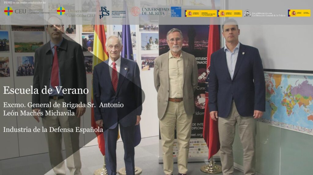 El miércoles 25/6/2026, impartió una conferencia en la sede de FESEI el Excmo. General de Brigada del Ejército del Aire y del Espacio (R) Sr. D. León Antonio Machés Michavila, Asesor Militar de la Dirección del Programa FCAS y recientemente del Centro de Excelencia de Análisis Operacional en Indra.